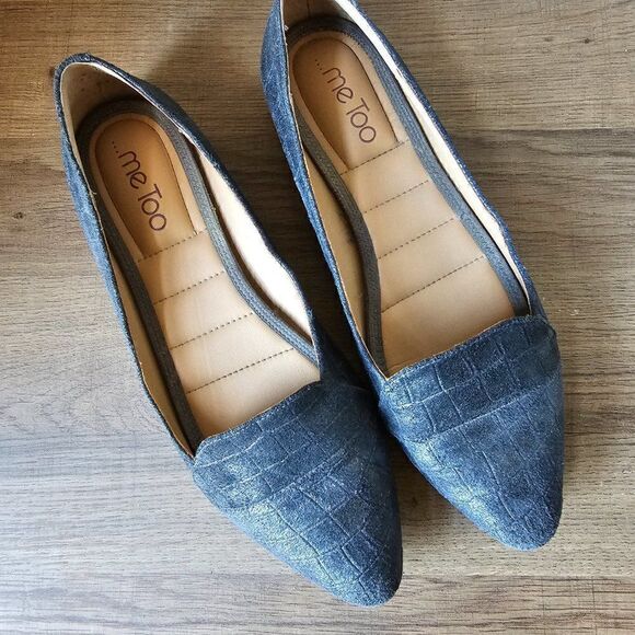 EUC ME TOO GENUINE LEATHER ANDI 7 PEWTER POINTY FLAT LOAFERS SIZE 8M WOMENS - Picture 2 of 16